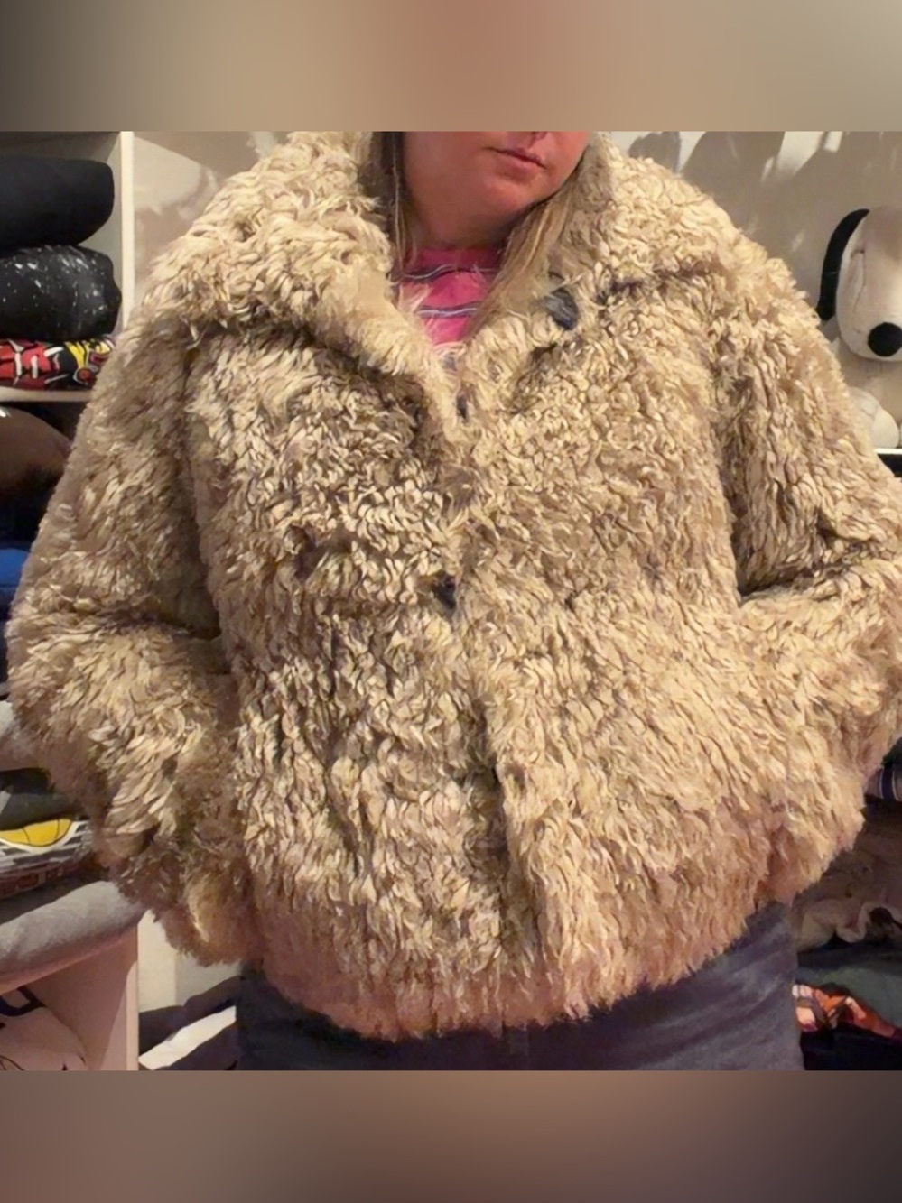 Charlotte Simone Cream Curly Faux Fur Jacket Size M Teddy Shearling Coat